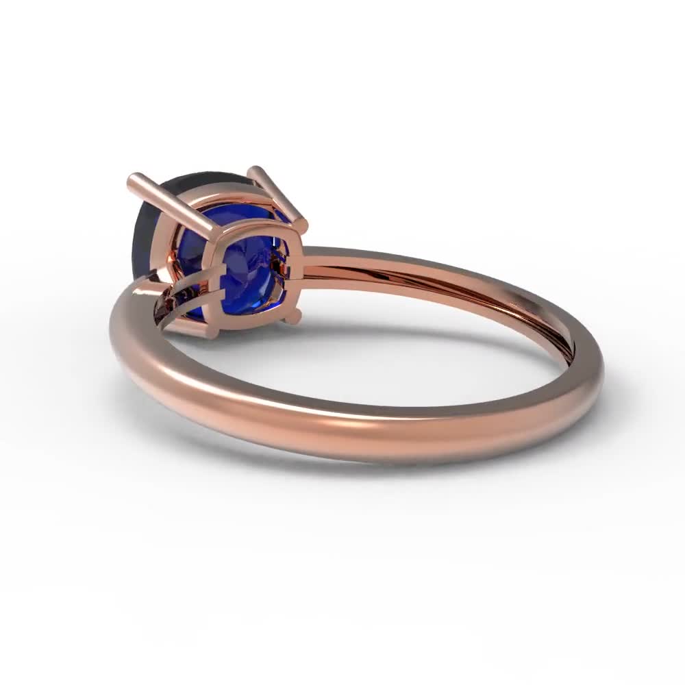 2.5 ct Brilliant Cushion Cut Designer Genuine Flawless Simulated Blue  Sapphire 14K 18K Rose Gold Solitaire Ring
